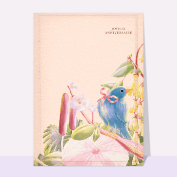 Oiseau coloré au coeur des fleurs joyeuses