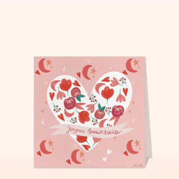 Joyeux anniversaire floral en coeur délicat