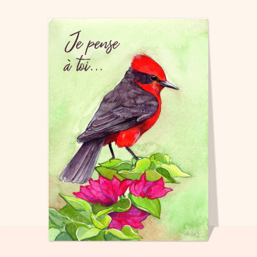Bonjour coloré avec un oiseau pensif