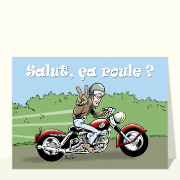 Bonjour dynamique avec un motard joyeux