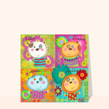 Bonjour joyeux avec des animaux colorés