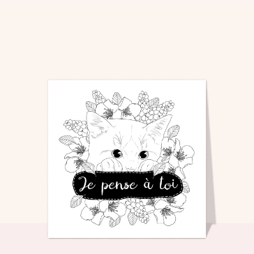 Je pense à toi avec un chat mignon et fleuri