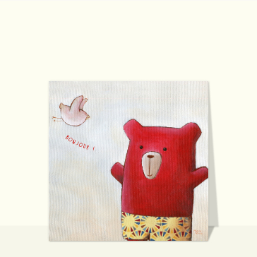Bonjour d'un ours rouge amical et joyeux