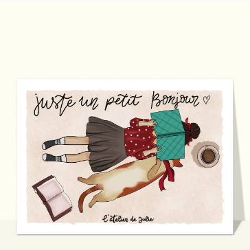 Bonjour tendre avec un chat câlin et un cadeau