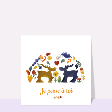 Bonjour avec un cerf et des fleurs colorées