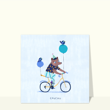 Bonjour joyeux avec un ours à vélo
