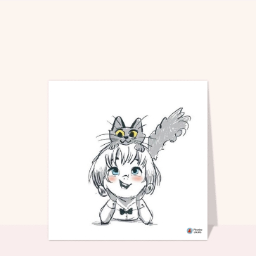 Bonjour joyeux avec un enfant et un chat