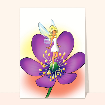 Fée sur une grande fleur violette