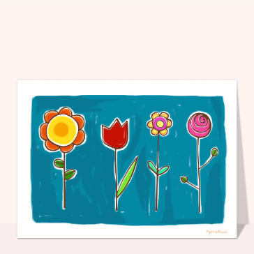 Fleurs colorées sur fond bleu vif