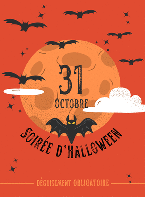 carte Soir&eacute;e d'Halloween avec chauves-souris 