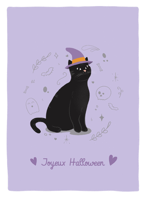 carte Chat noir sorcier pour un Halloween joyeux 