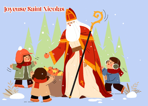 carte Saint Nicolas et les enfants en f&ecirc;te 
