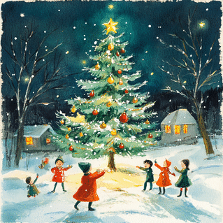 carte Sapin de No&euml;l illumin&eacute; par des enfants 