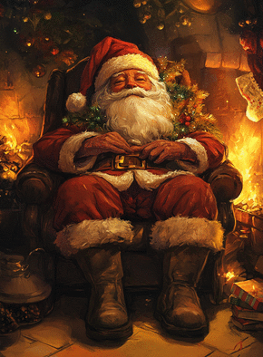 carte P&egrave;re No&euml;l endormi pr&egrave;s du feu chaleureux 