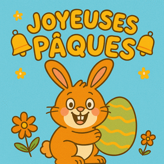 carte Lapin joyeux avec un oeuf d&eacute;cor&eacute; 