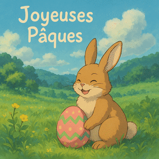 carte Lapin joyeux avec un oeuf color&eacute; 