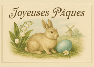 carte Lapin aux &oelig;ufs color&eacute;s dans la nature 