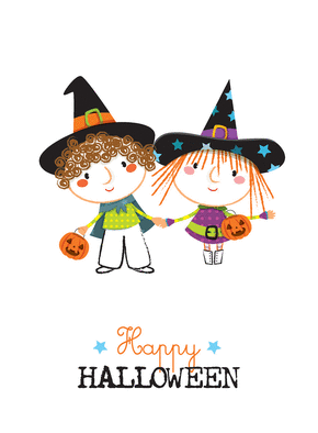 carte Sourire espi&egrave;gle d'enfants sorciers pour Halloween 