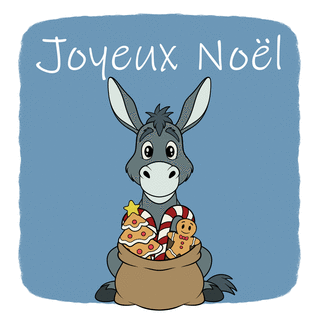 carte Joyeux No&euml;l avec un &acirc;ne espi&egrave;gle et mignon 