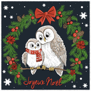 carte Hiboux adorables pour un No&euml;l chaleureux 