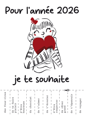 carte Souhaits dr&ocirc;les pour une ann&eacute;e 2026 pleine d'amour 