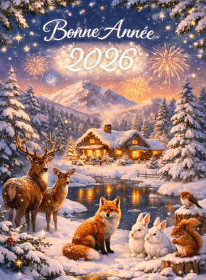 carte Bonne Ann&eacute;e 2026 avec paysages enneig&eacute;s 