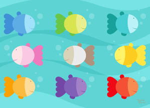 carte Poissons color&eacute;s pour un 1er avril amusant 