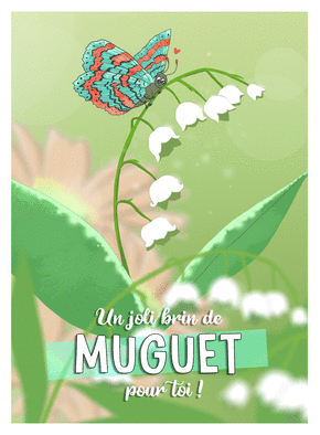 carte Muguet color&eacute; avec un papillon joyeux 