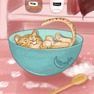 Chat joyeux dans un bol de p&acirc;tisseries