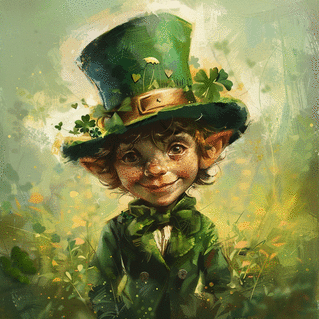 carte Lutin souriant avec chapeau de f&ecirc;te vert 