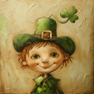 carte Lutin joyeux avec chapeau vert et tr&egrave;fle 